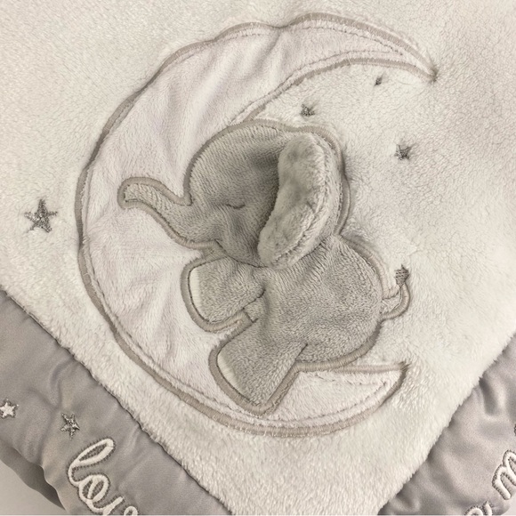 Wendy Bellissimo Baby Blanket Elephant Love You To The Moon Satin Edged 30x40 in - Picture 3 of 8